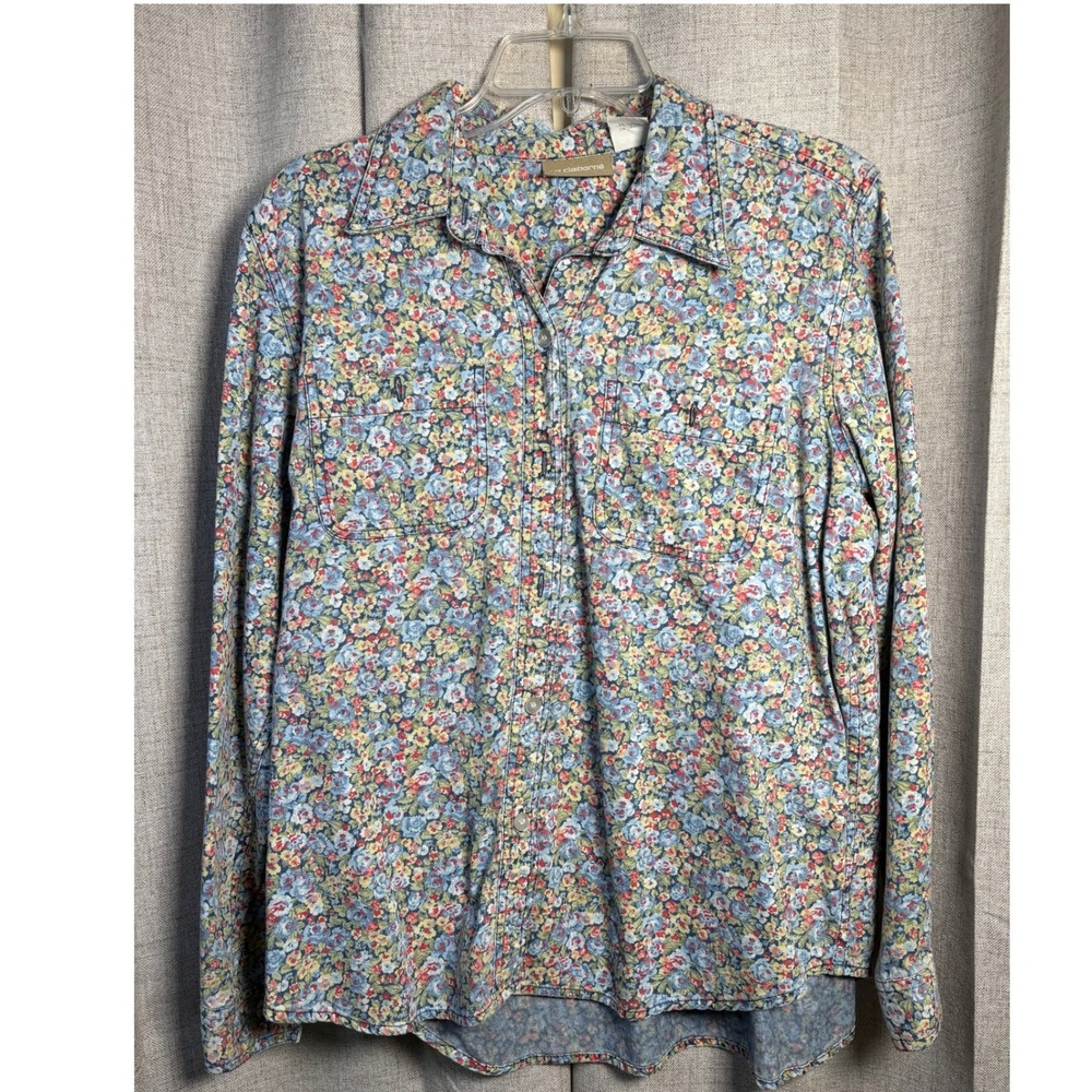 Liz Claiborne Lizwear Floral Cotton Button Down Shirt Blue Red LWMU00000 Size L